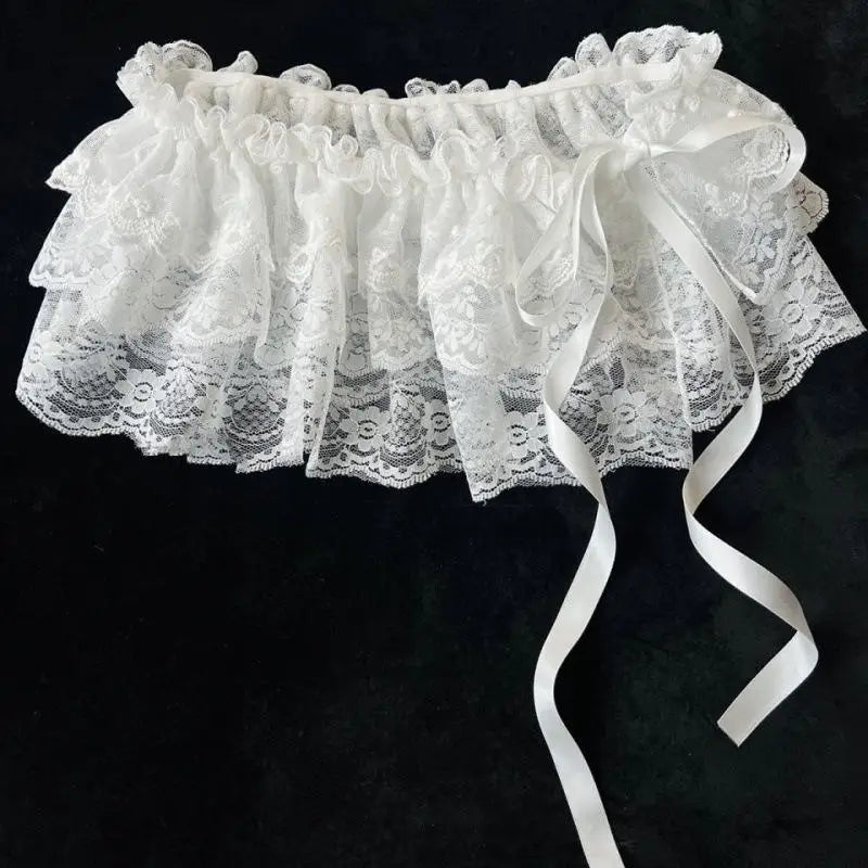 2025 Korean Ins Unique Lace Layered Gauze Skirts Lace Trim A-Line Short Cloth Mini Waist Skirts Harajuku Girl's White Skirts Y2K