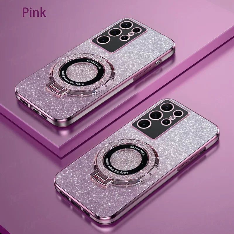 Glitter Plating Magnetic Holder Phone Case For Samsung Galaxy S26 Ultra Plus Silicone Cover