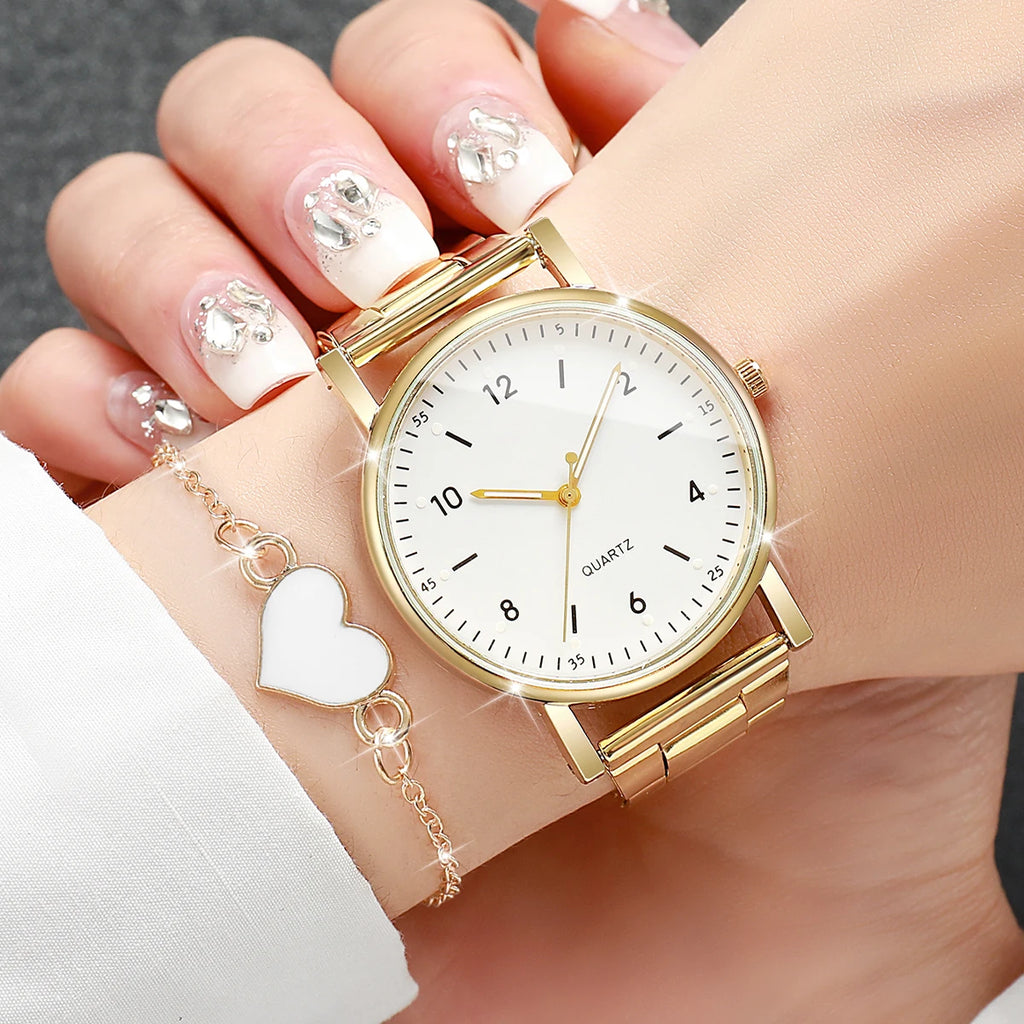 2/4PCS Fashion Arabic Dial Women Watches Simple Quaretz Wristwatch with Bracelets Set Reloj Mujer（Without Box）