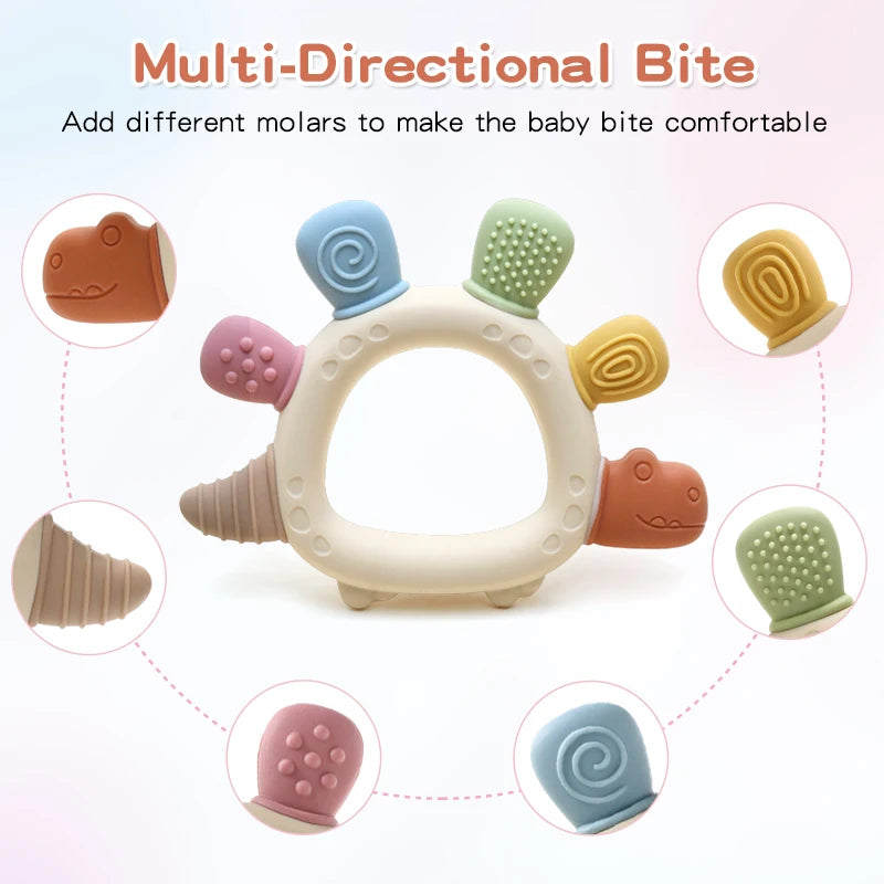 Baby Dinosaur Silicone Teething Toys BPA Free Easy to Grip Infant Care Teether Chewing Toy for Newborn Gift Babies Accessory