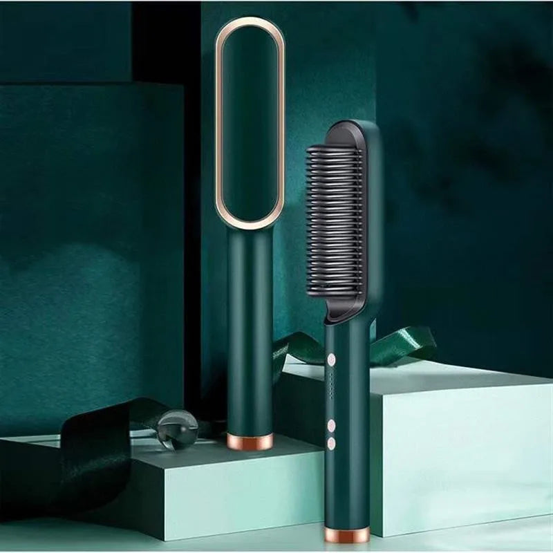 Electric PTC heat straightening brush One Step Hair Dryer 3 In 1 Ceramic Flat Iron Women Hair Straightener comb And Curling