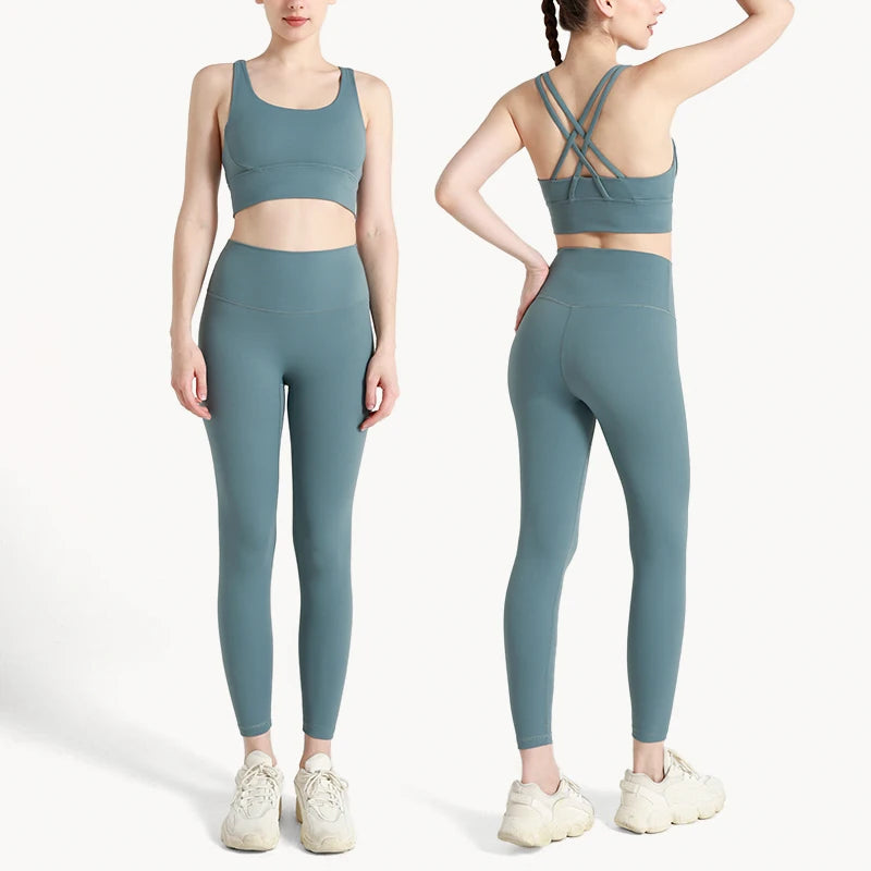 2024 New 2 Piece Yoga Clothes Women's Tracksuit Quick Dry Set Breathable Fitness Suit Fitness Clothing Sports Bra Leggings Suit