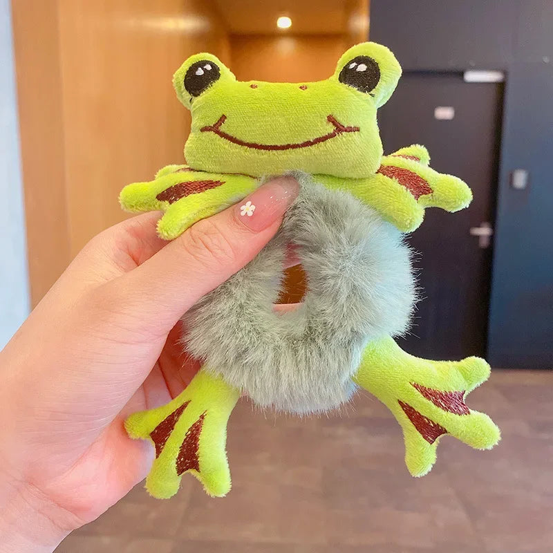 1pcs Hair Circle Girl Frog Plush Green Hair Circle Bun Cute Funny Hair Band Elastic Scrunchies For Women Ponytail Hairstyle