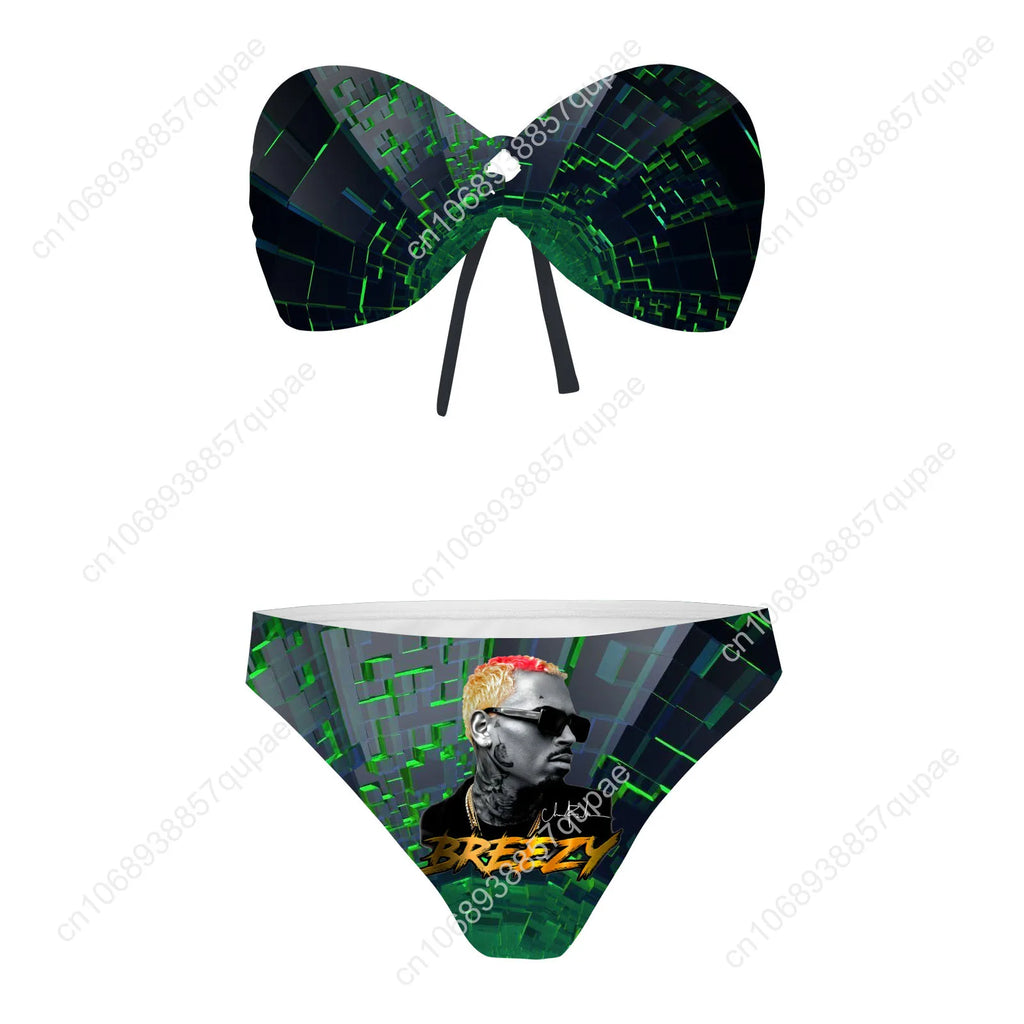 Chris Brown Rapper Strapless Swimsuit Womens Bathing Suits Fashion Swimwear Pool Party Beach Sexy Bikini Customize Beachwear