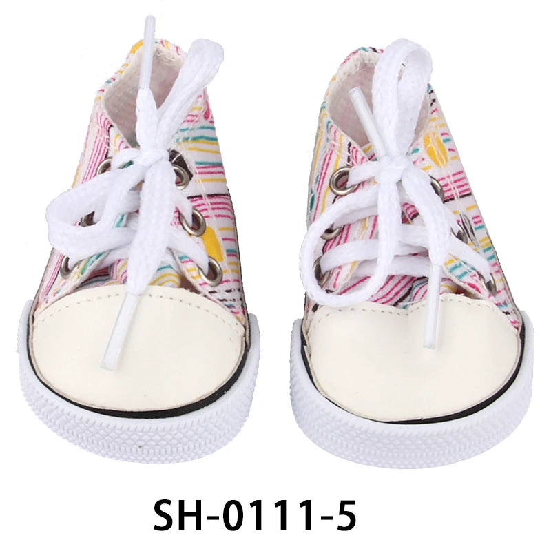 American 18 Inch Girl Doll Canvas Shoes 7cm Fashion Lines, Flowers Sneakers Boots For 43cm Baby New Born& DIY Russia,OG Doll Toy