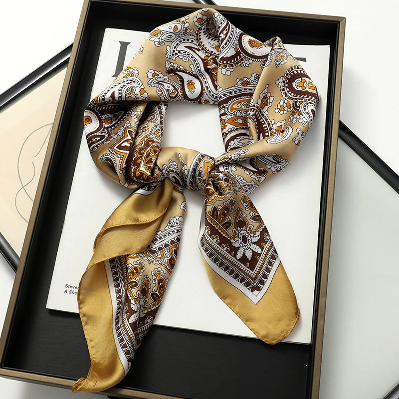70x70cm Women Scarf Silk Feeling Hair Neck Square Brand Office bandanna muffler Waiter Flight Attendants Handkerchief Rings wrap