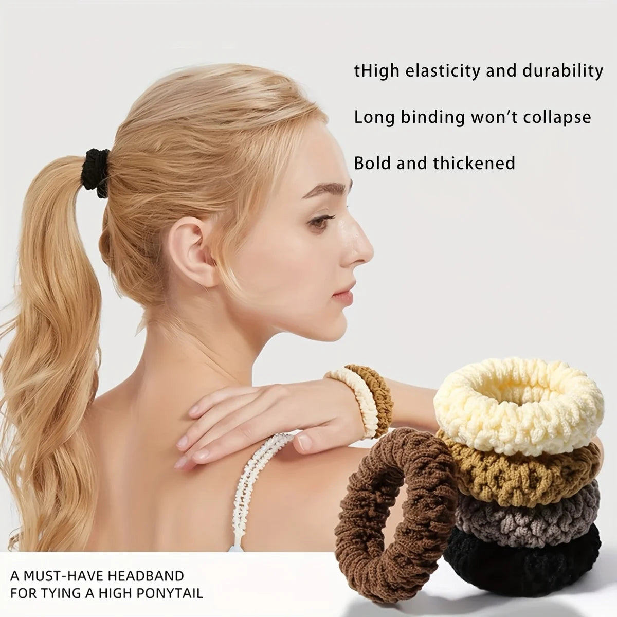 10pcs of Upgraded Wide And Thick Hair Ties, Fashionable for Ponytails And Buns, Made of Durable Elastic Material That Won'T Dama