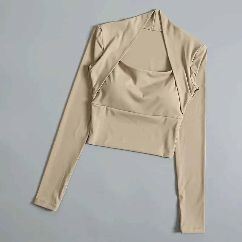 Fitness Chest Cushion Sports Top Women Long Sleeve Shirts Pra Speed Up Short Elegant Dance Yoga Clothes Small Waistband Gym