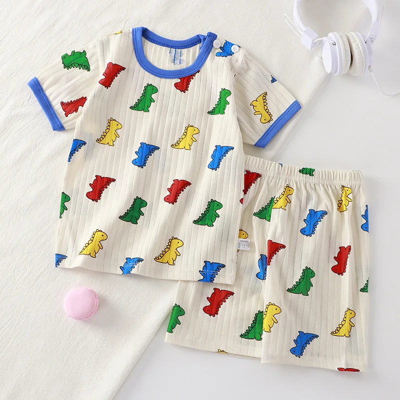 2PCS Children Clothing Set Child T-shirt Suit Summer Cotton New Girls Shorts Clothes Baby Boys Short Sleeve Kid Clothes