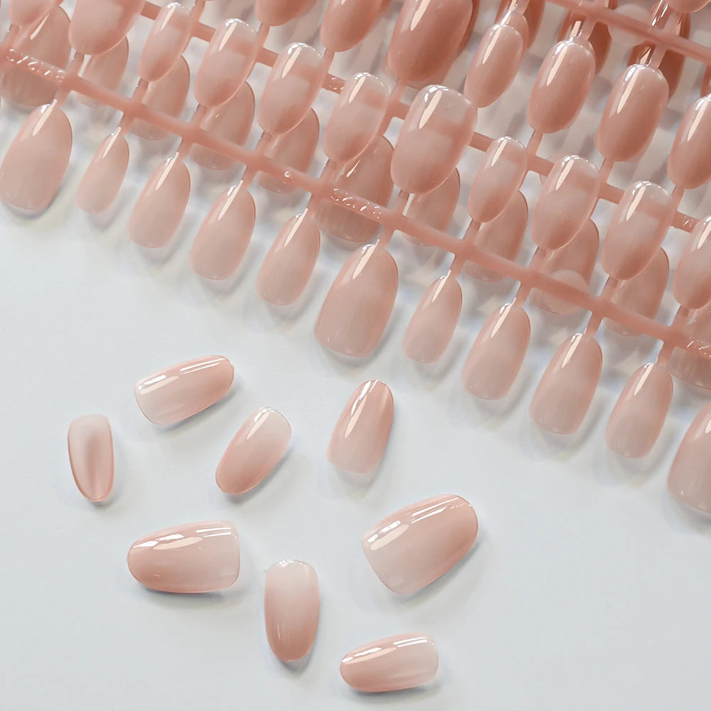 150PCS Gradient Nude Short Almond Fake Nails XS S M Sizes Glossy Full Cover Press On Nails Daily French Tip Nail Art For Women