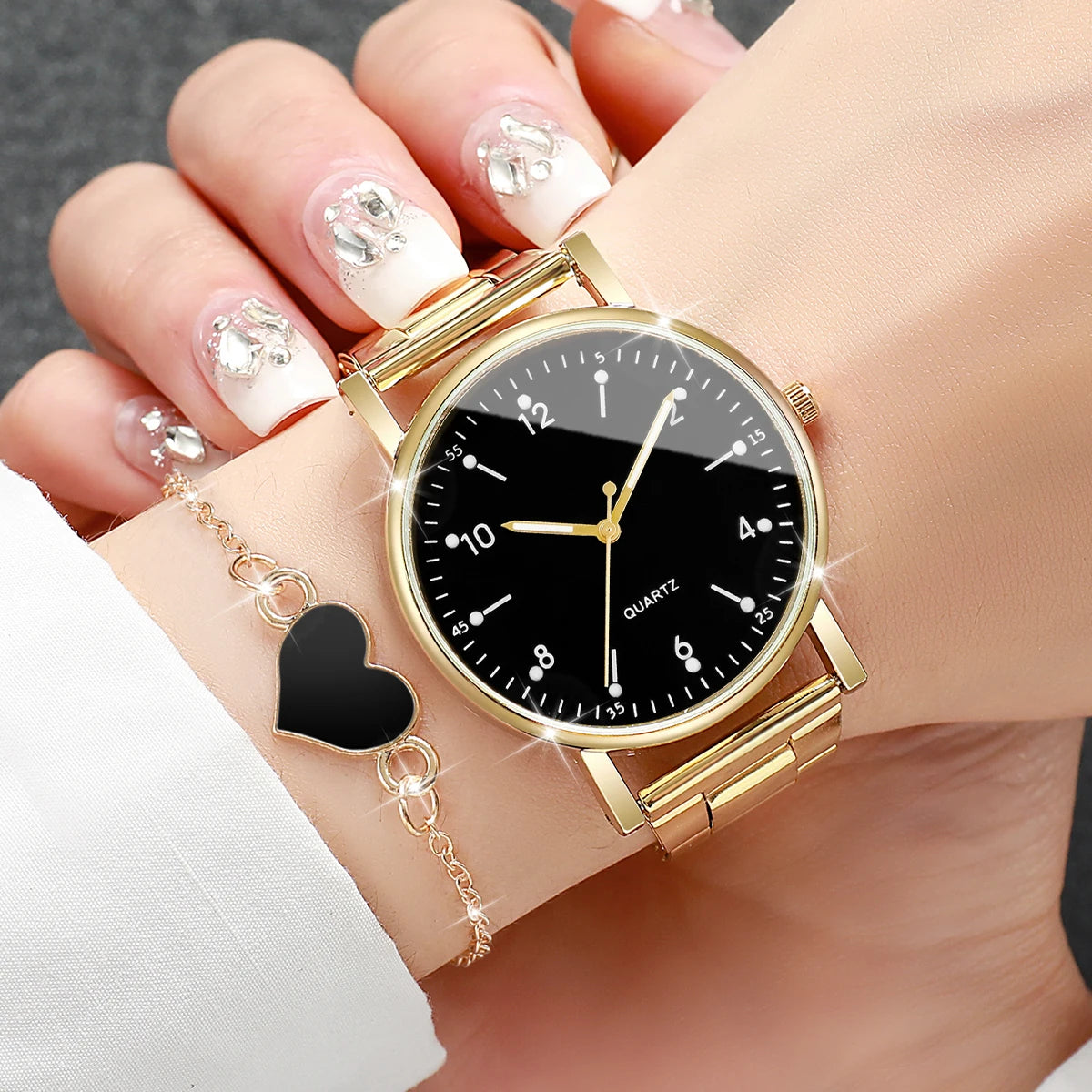 2/4PCS Fashion Arabic Dial Women Watches Simple Quaretz Wristwatch with Bracelets Set Reloj Mujer（Without Box）
