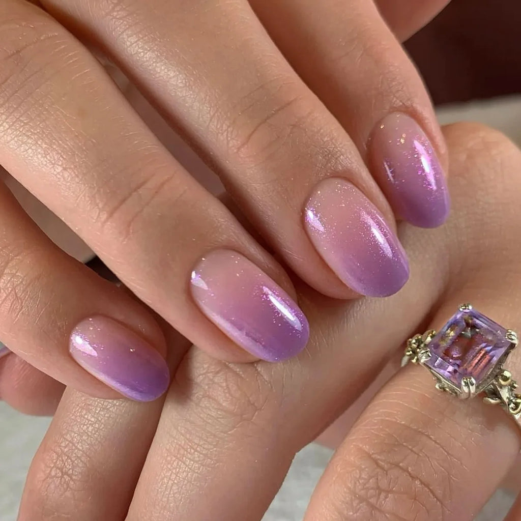 24pcs Gradient Red Nails Sets Press on Glitter Mid-length Almond Nails Tips Simple Detachable Fake Nail Art Cat's Eye False Nail