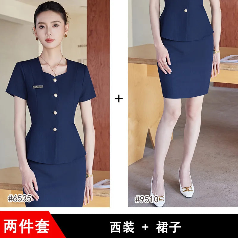 Elegant Western-Style Women's Summer Short Sleeve Suit for Professional Hotel Manager Front Desk Workwear Jewelry Store