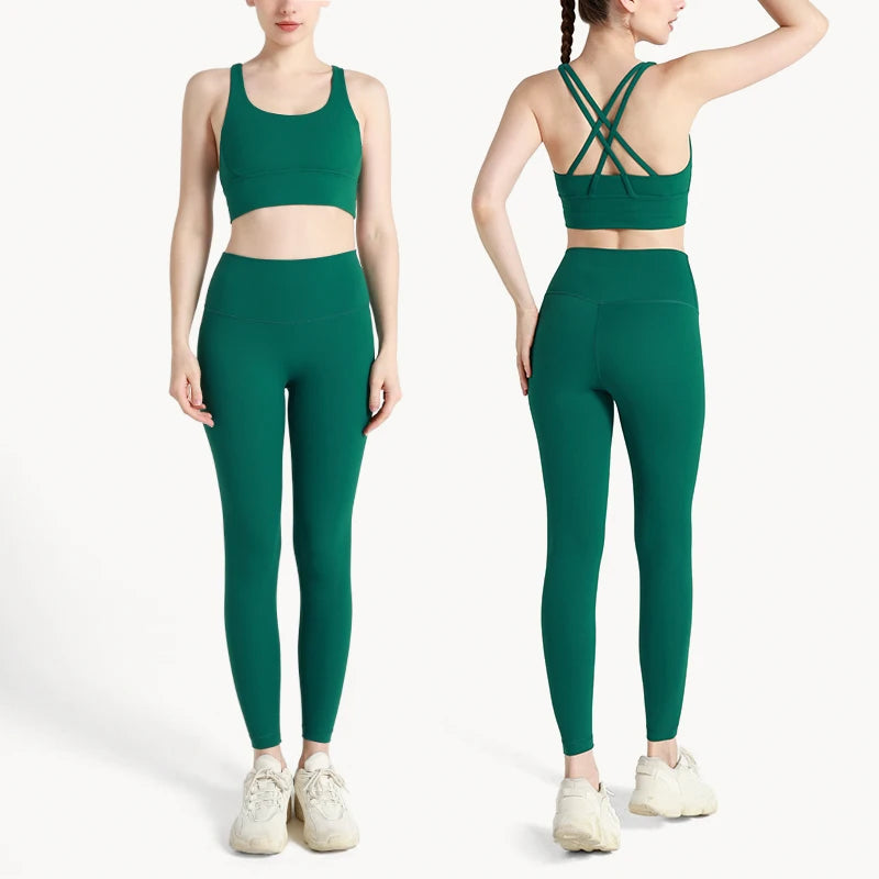 2024 New 2 Piece Yoga Clothes Women's Tracksuit Quick Dry Set Breathable Fitness Suit Fitness Clothing Sports Bra Leggings Suit