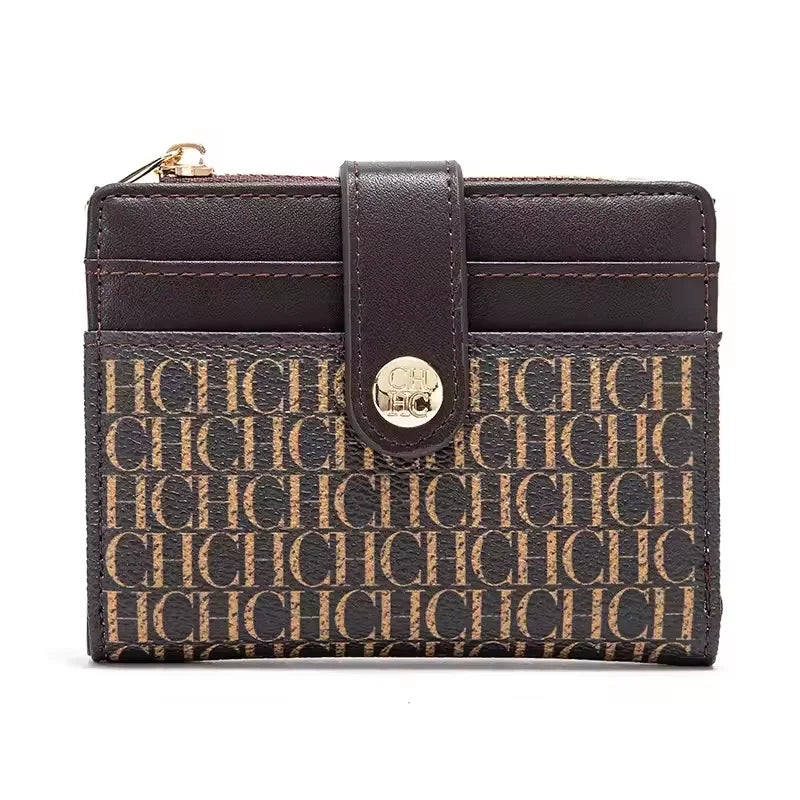 CH Luxury Brand Retro Design Business Card Bag Fashion Button Classic Folding Wallet Compact and Lightweight Women's Square Bag