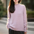 100% Wool Women's Fluffy High Neck Pullover, Loose Knit Winter Sweater Coat, Autumn Warm Top