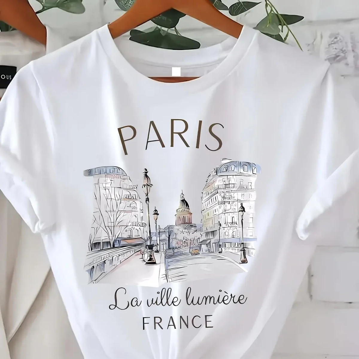 90s T Shirt Paris Women Print T-shirt Girl Short Sleeve Crew Neck Casual Top for Summer Spring Women's Clothing