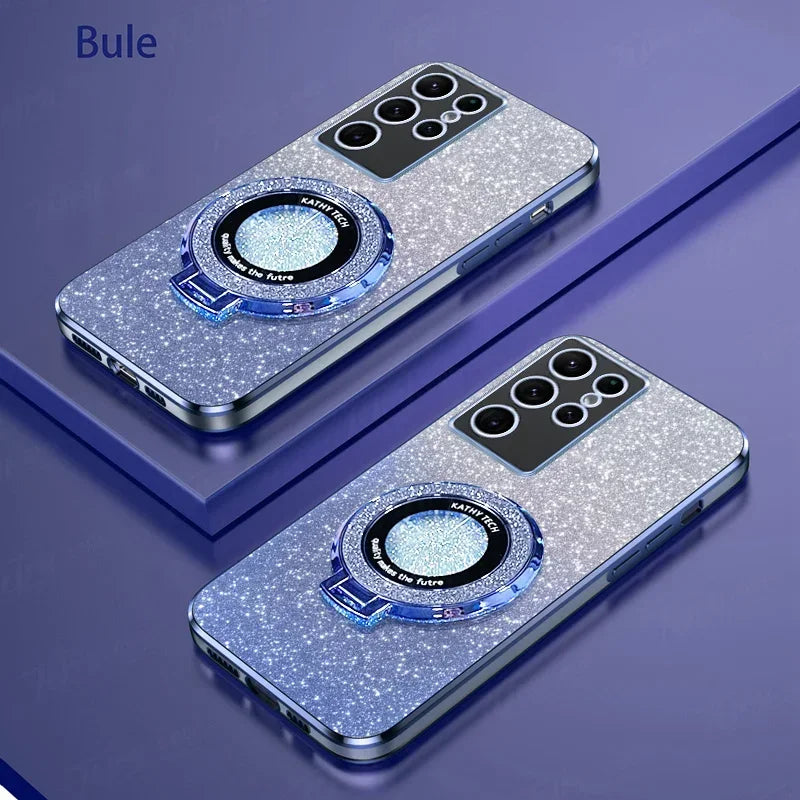 Glitter Plating Magnetic Holder Phone Case For Samsung Galaxy S26 Ultra Plus Silicone Cover