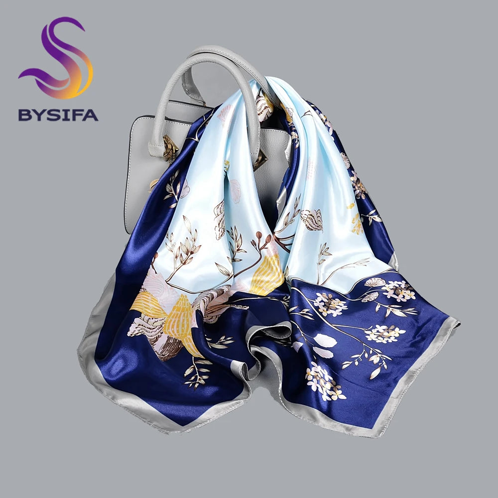 BYSIFA| Pink New Silk Shawl Scarf Women Fashion Elegant Floral Square Satin Scarves Fouldard Fall Winter Neck Scarves Hijiabs