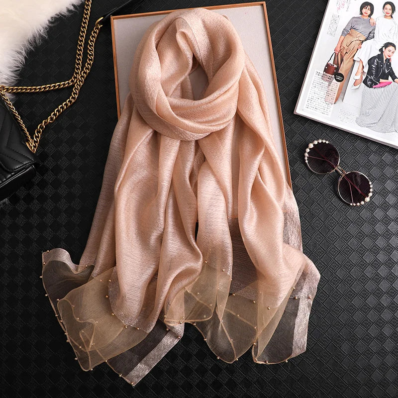 2024 Luxury 100% Silk Shawl Scarf for Women Design Embroidery Flowers Hijab Wraps Bufandas Female Headkerchief Fouloud Echarpe