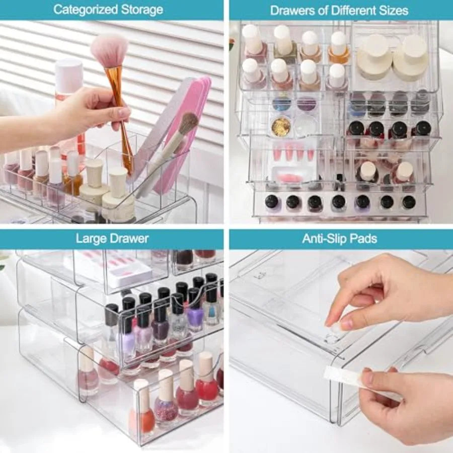 5 Tier Clear Makeup Organizer with Drawer Cosmetic Storage for Dresser Countertop and Bathroom Vanity Beauty Holder for Lipstic