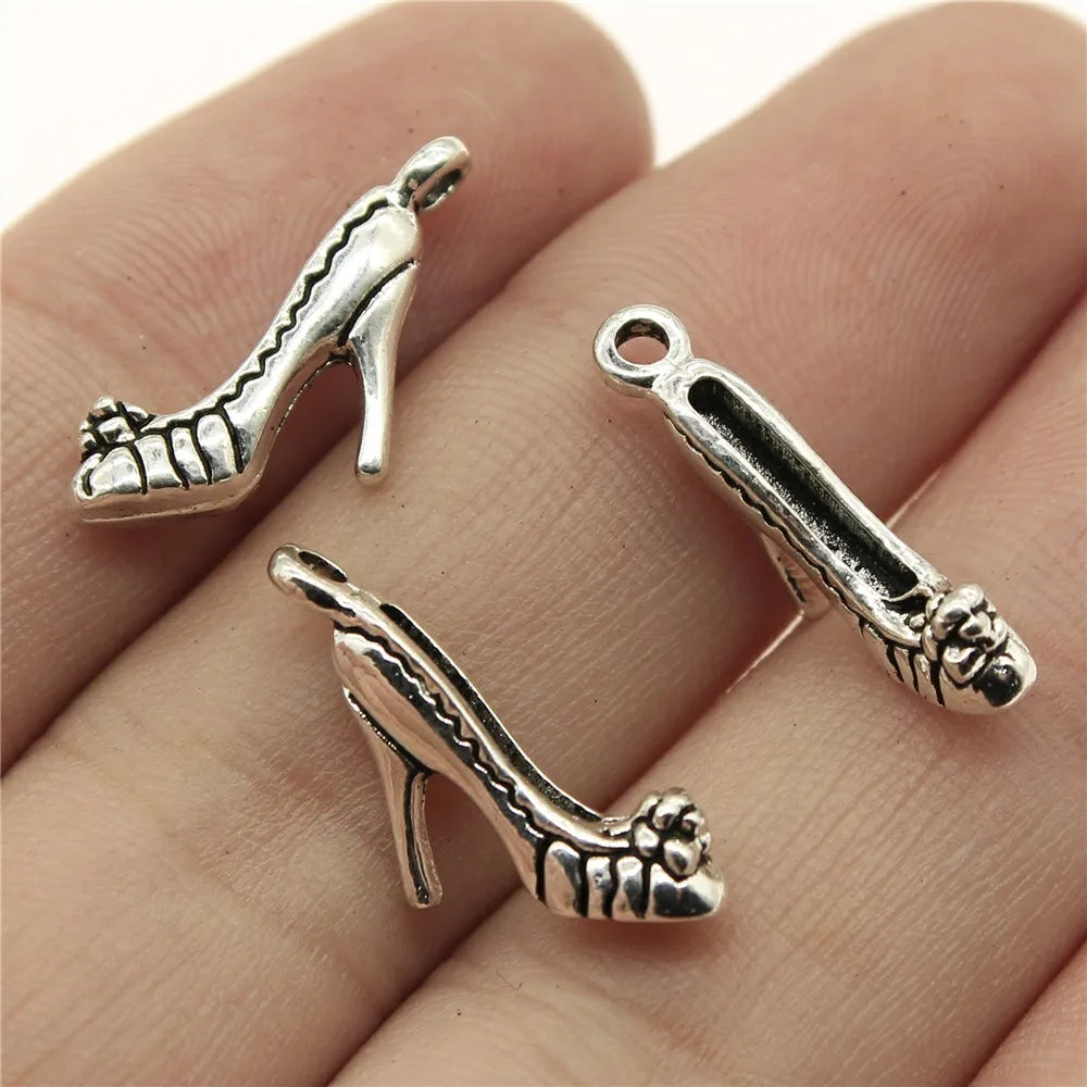 20pcs Antique Silver Color Women'S Daily Necessities Charms Evening Dress Bags High Heel Perfume Lipstick Charms