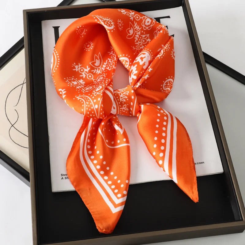 70x70cm Women Scarf Silk Feeling Hair Neck Square Brand Office bandanna muffler Waiter Flight Attendants Handkerchief Rings wrap