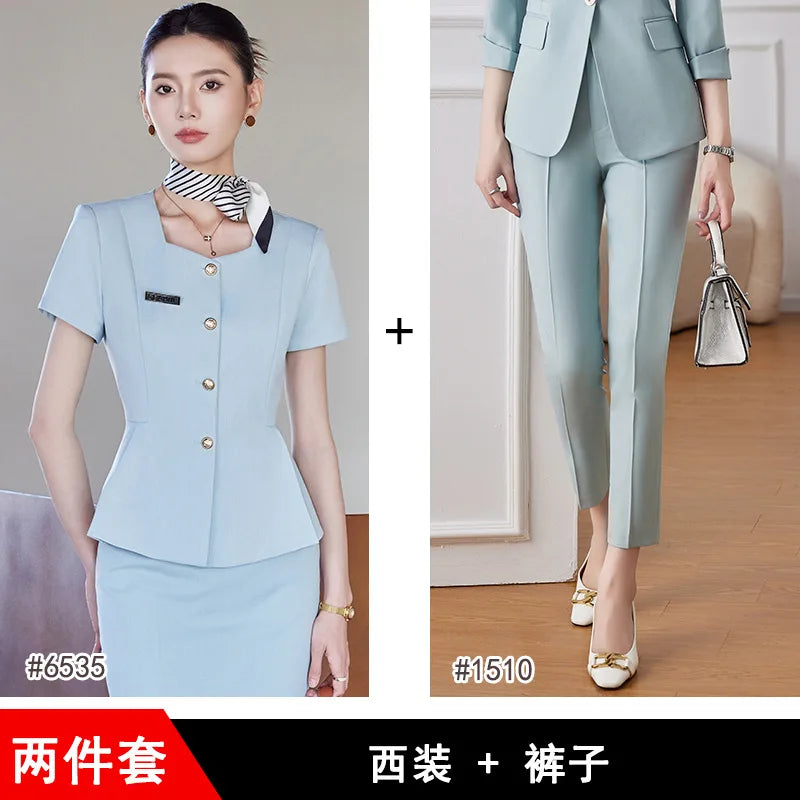 Elegant Western-Style Women's Summer Short Sleeve Suit for Professional Hotel Manager Front Desk Workwear Jewelry Store