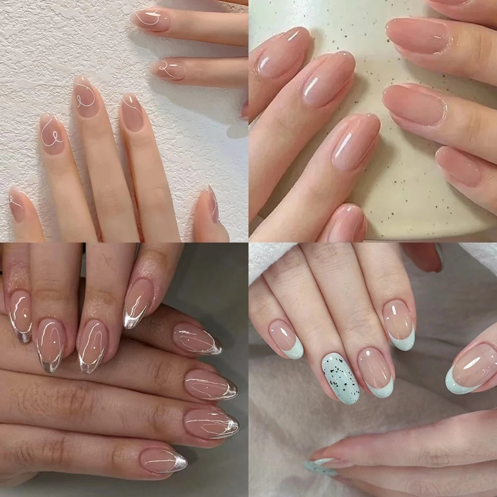 150PCS Gradient Nude Short Almond Fake Nails XS S M Sizes Glossy Full Cover Press On Nails Daily French Tip Nail Art For Women