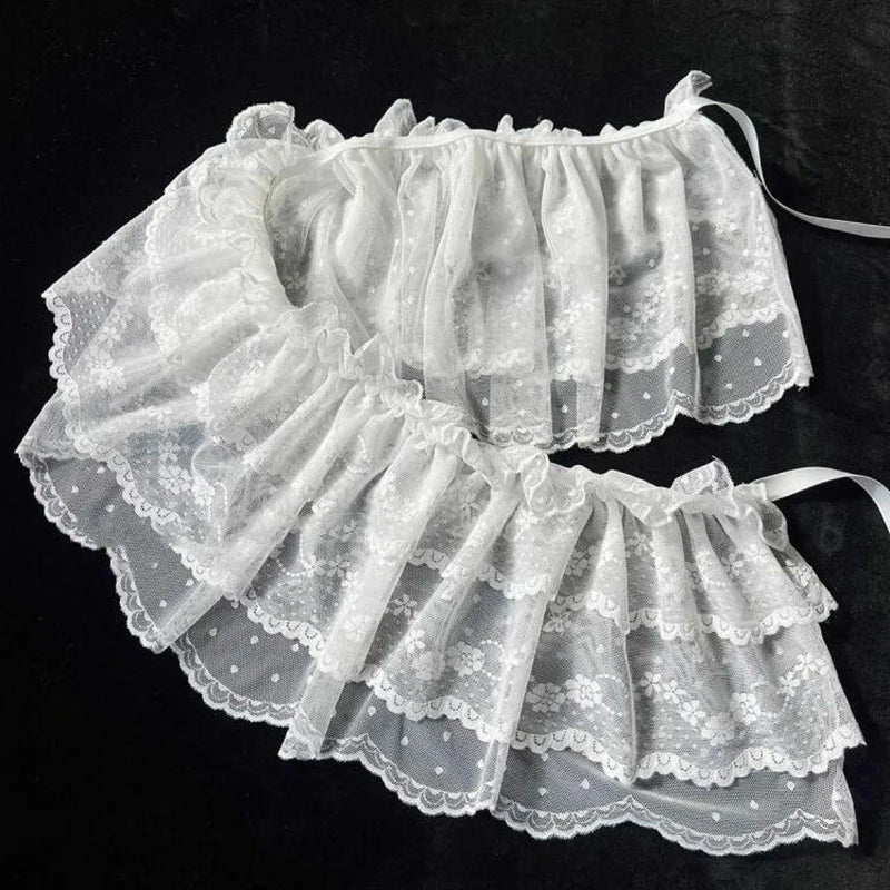 2025 Korean Ins Unique Lace Layered Gauze Skirts Lace Trim A-Line Short Cloth Mini Waist Skirts Harajuku Girl's White Skirts Y2K