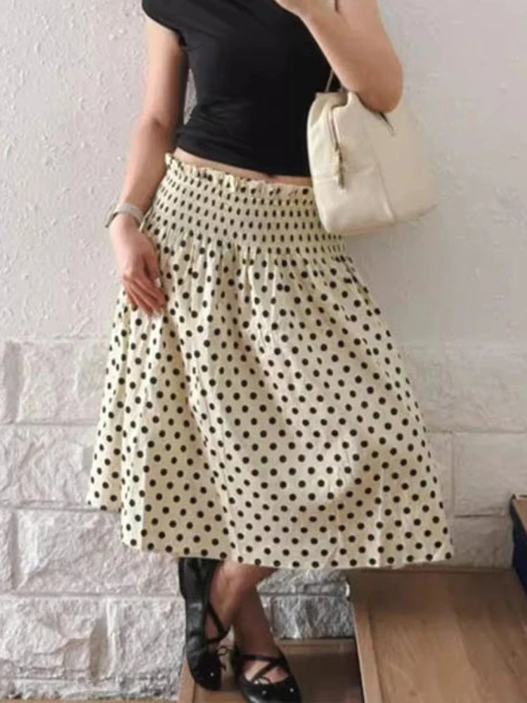 2000 Aesthetic Gray Design Polka Dot Skirt Women New American Retro Cute Skirts Female A-line Hottie Lace Korean Popular Clothes