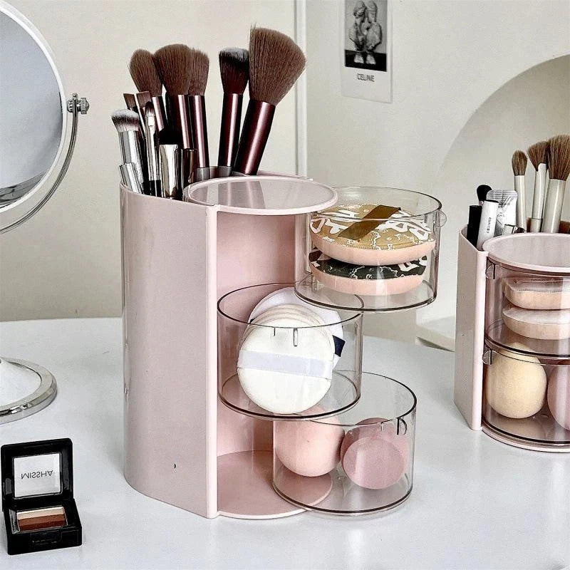 Cosmetic Organizer Bathroom Makeup Cushion Organizer Beauty Egg Storage Display Case Rotating Compartment Organizer