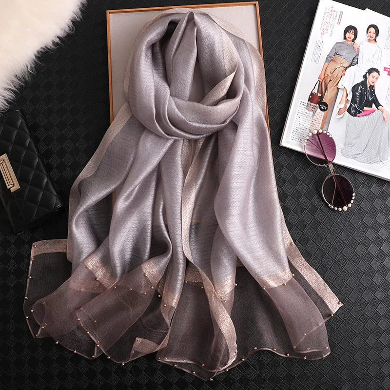 2024 Luxury 100% Silk Shawl Scarf for Women Design Embroidery Flowers Hijab Wraps Bufandas Female Headkerchief Fouloud Echarpe