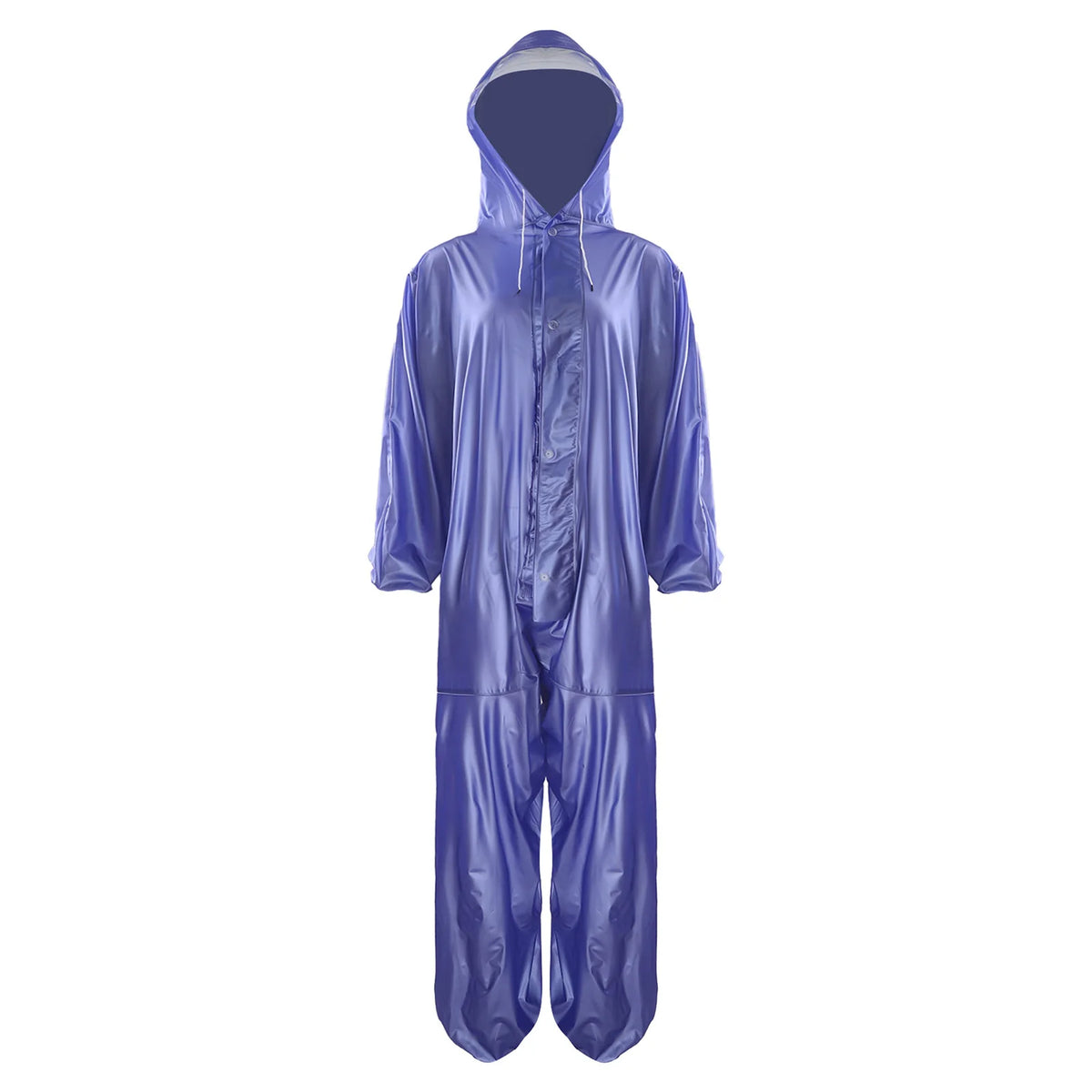Adults One Piece Full-body Hooded Raincoat Hood with Drawstring Front Button And Zipper One-piece Waterproof Jumpsuit Workwear