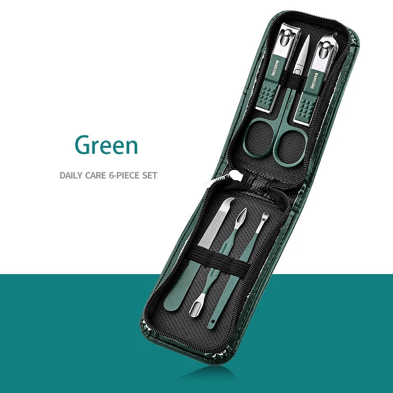 6-9 Pcs Manicure Set With Leather Case Professional Foot And Face Care Tool Kits Stainless Steel Nail Clipper Sets Gift