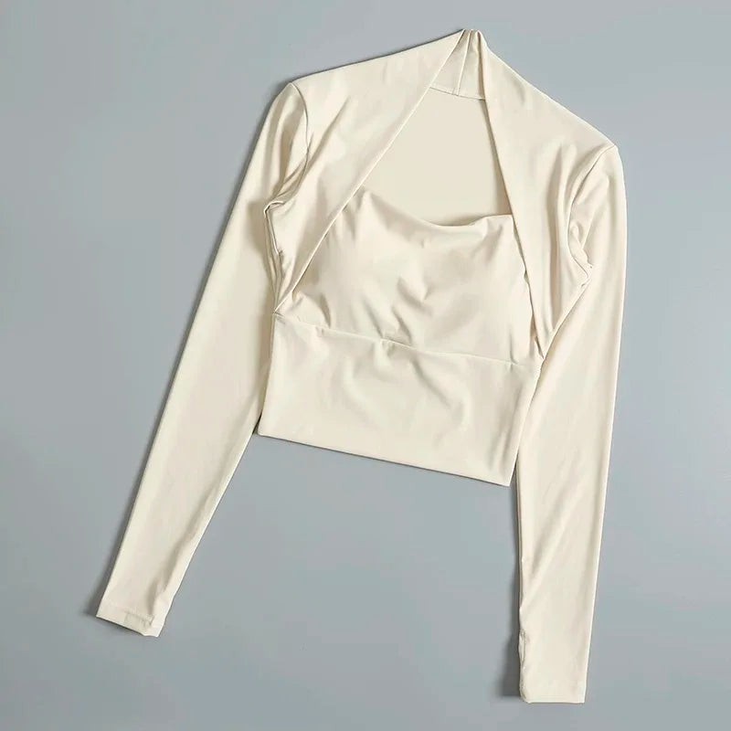Fitness Chest Cushion Sports Top Women Long Sleeve Shirts Pra Speed Up Short Elegant Dance Yoga Clothes Small Waistband Gym