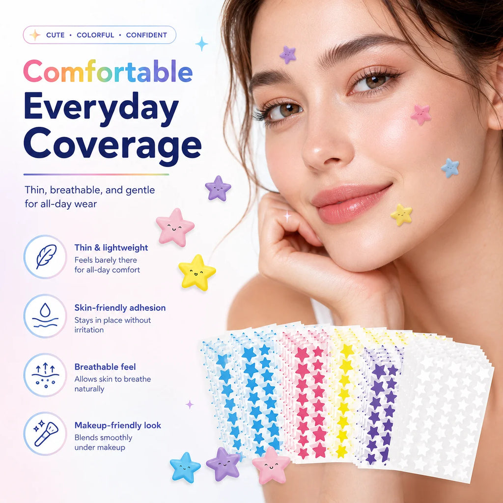 280/1120/1680pcs Seven-Color Star Pimple Patches – Invisible Hydrocolloid Dots for Fun & Gentle Skincare