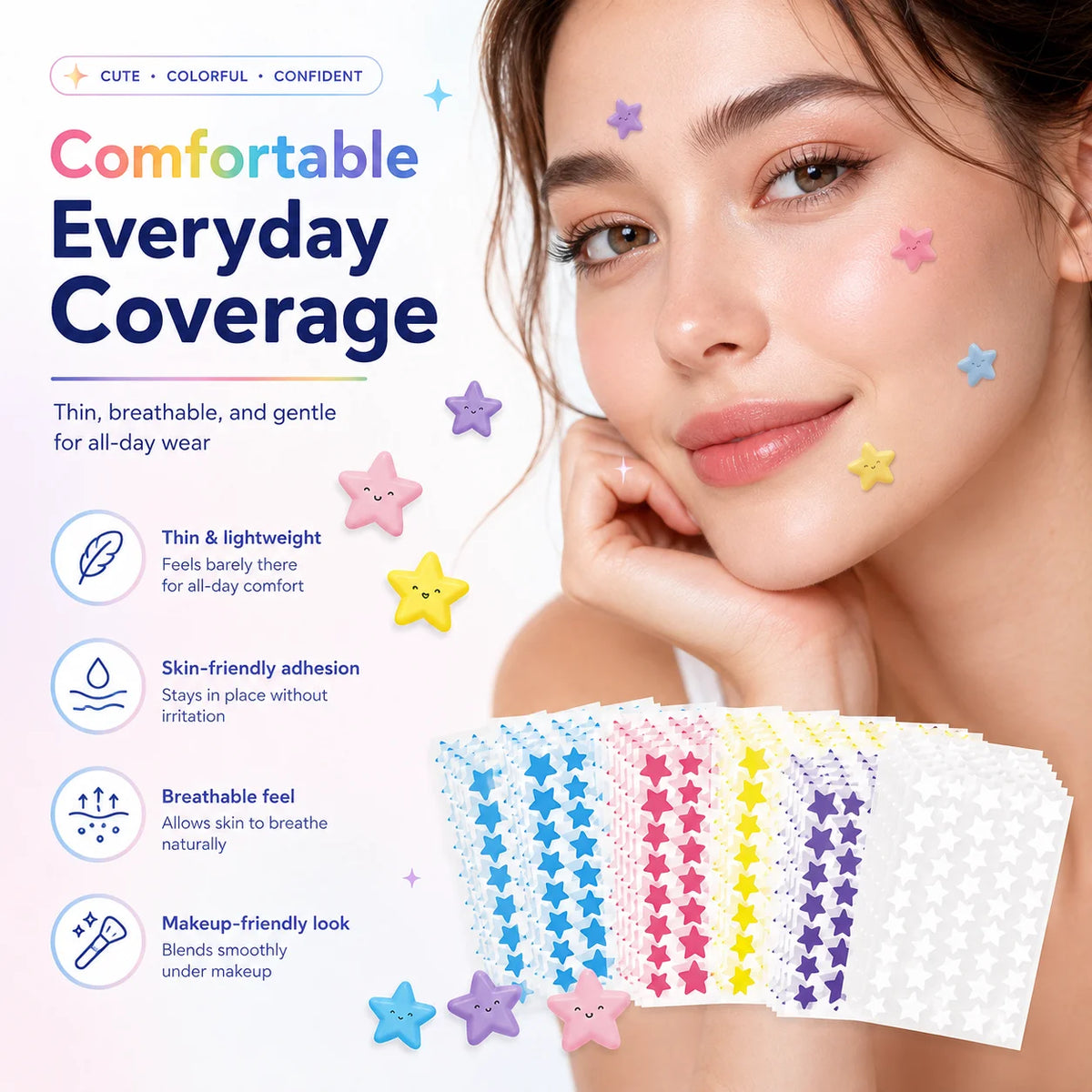 280/1120/1680pcs Seven-Color Star Pimple Patches – Invisible Hydrocolloid Dots for Fun & Gentle Skincare