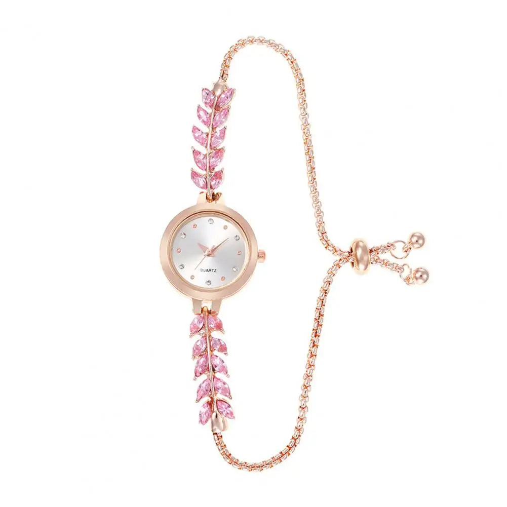 2.3cm Women Rhinestone Bracelet Watch Adjustable Faux Pearl Strap Round Dial Quartz Wristwatch Lady Fashion Jewelry Accessories
