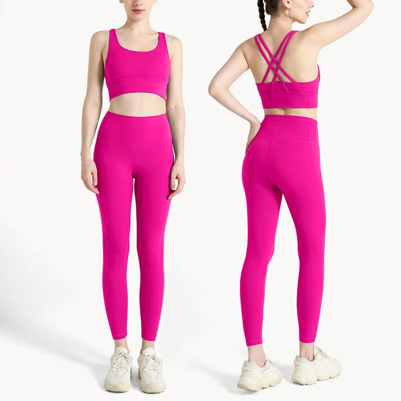 2024 New 2 Piece Yoga Clothes Women's Tracksuit Quick Dry Set Breathable Fitness Suit Fitness Clothing Sports Bra Leggings Suit