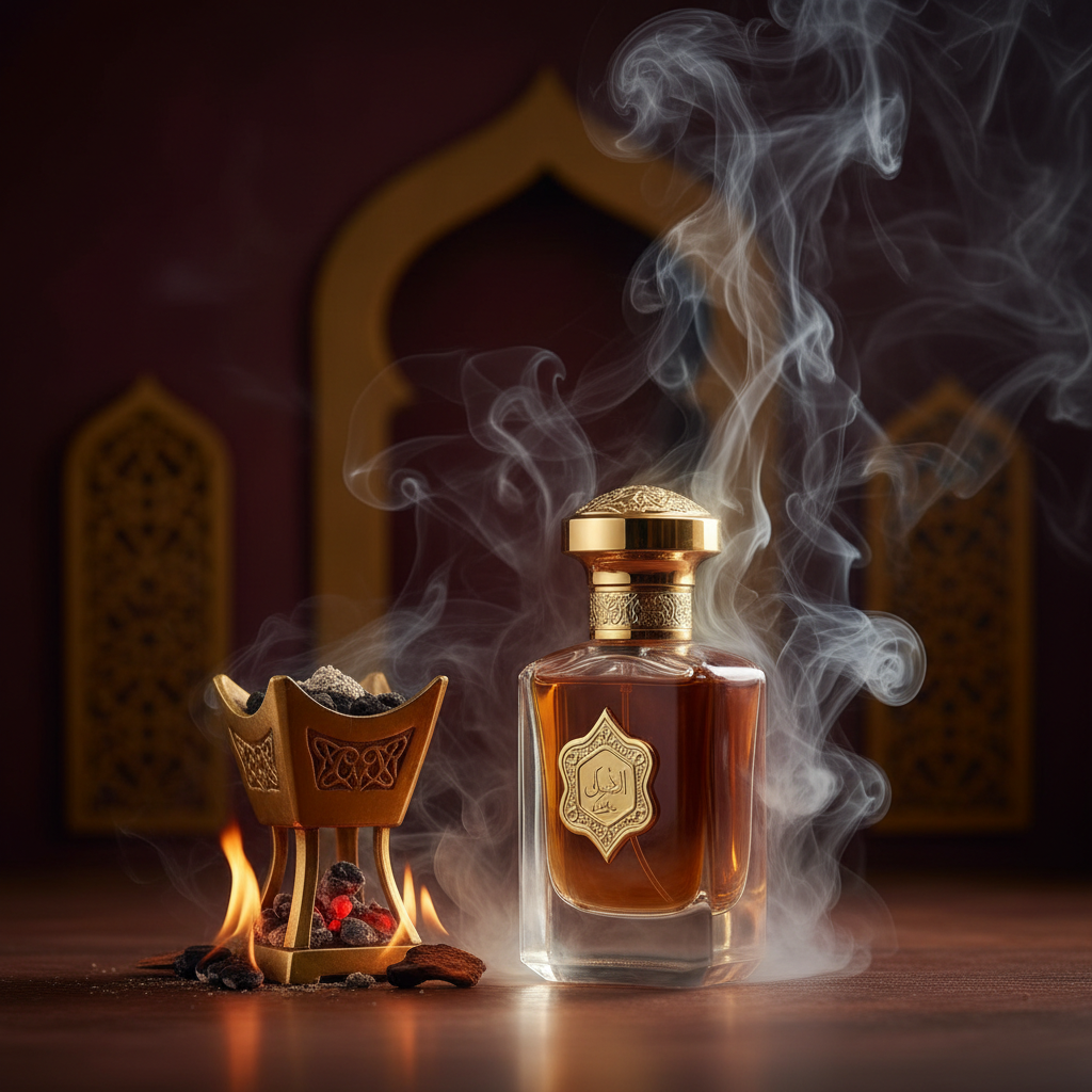 Arabian Oud perfume with mystical incense smoke